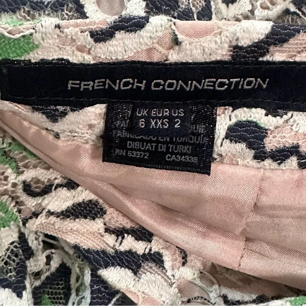 French Connection Green White Lace Pencil Peplum Skirt Size XXS